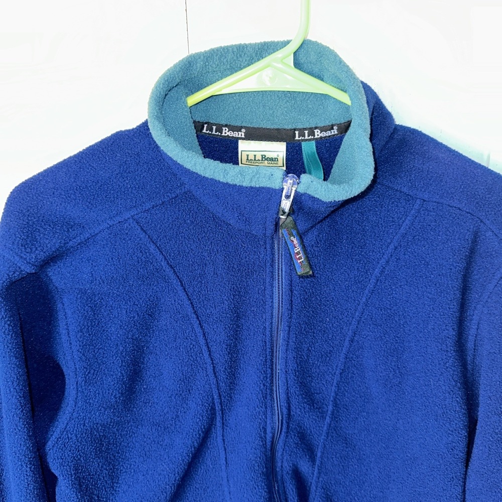 LL Bean Women's Fleece Full Zip Sweatshirt Blue Teal Medium M USA FG80 Vintage